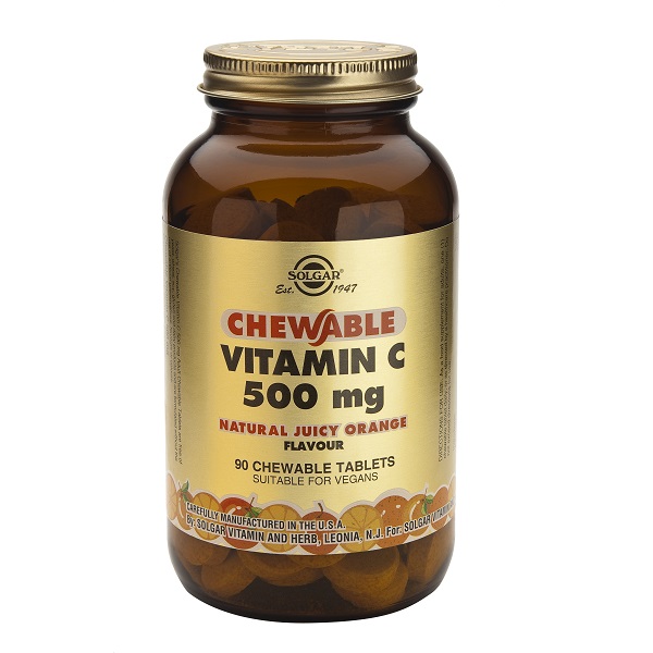 Vitamina C masticabil cu aroma de portocala 500 mg, 90 tablete, Solgar