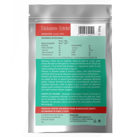 Indulcitor natural Edulcorem Eritritol, 500 g, Laboratoarele Remedia 656805