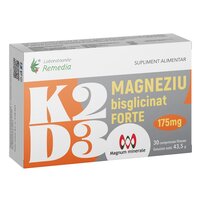 K2 + D3 + Magneziu Bisglicinat Forte, 175 mg, 30 comprimate, Laboratoarele Remedia