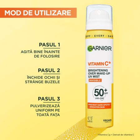 Spray pentru aplicare peste machiaj cu Vitamina C si SPF 50+, 75 ml, Garnier 657045