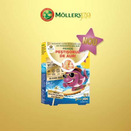 Pestisori gumati cu Omega-3 si aroma de lamaie verde si fructul pasiunii, 27 jeleuri, Moller's 657203