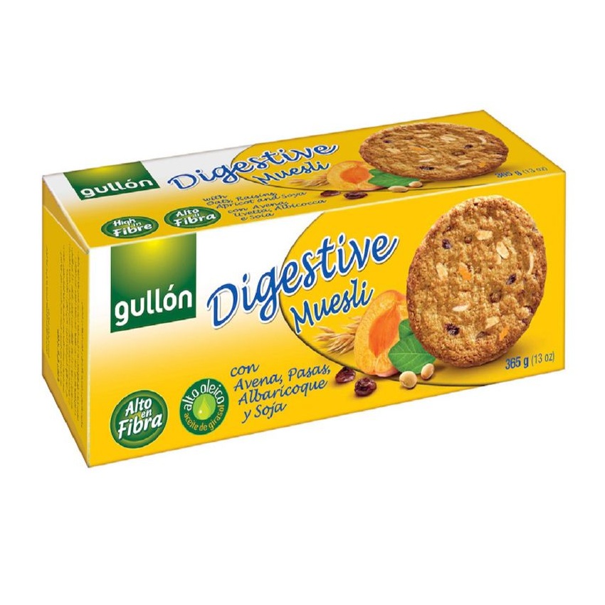 Biscuiti digestivi cu musli, ovaz, stafide si caise, 365 g, Gullon