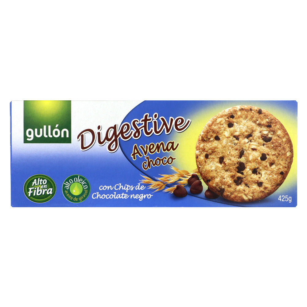 Biscuiti digestivi cu fulgi de ovaz, grau si chipsuri de ciocolata neagra, 425 g, Gullon