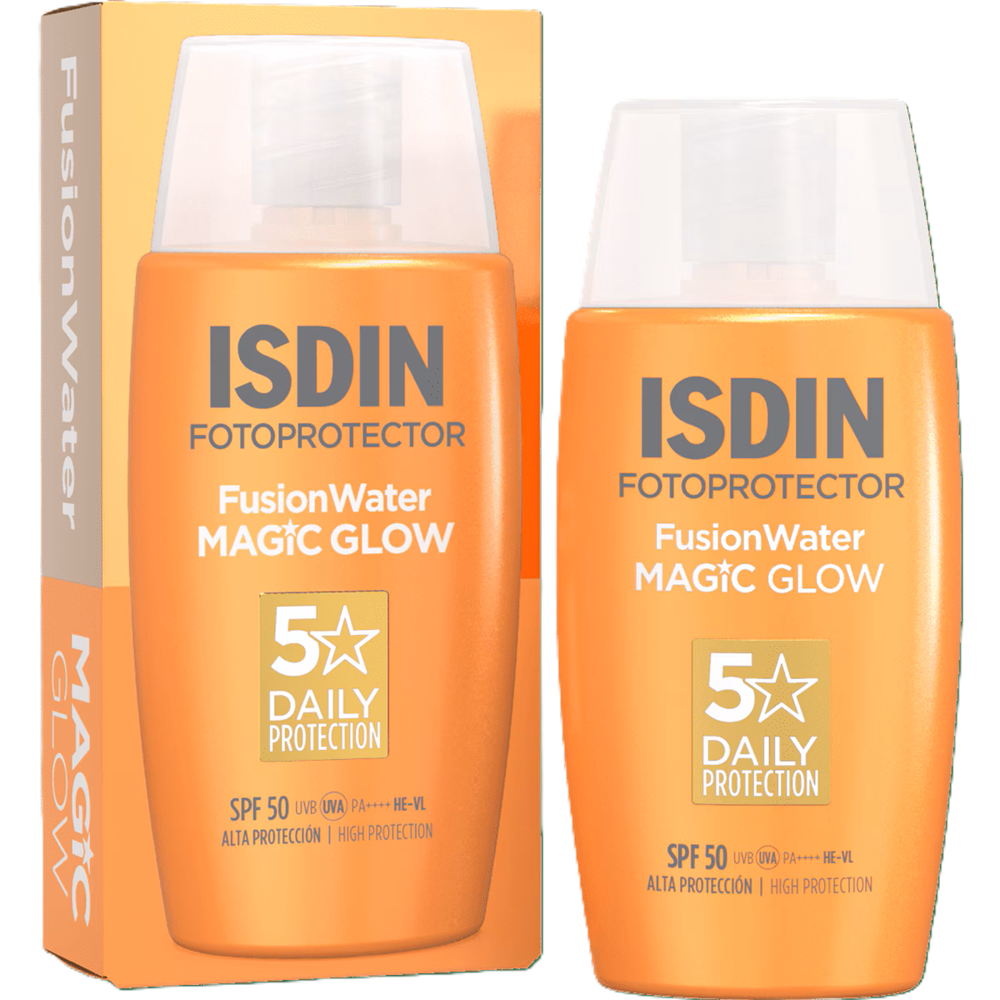 Crema iluminatoare cu protectie solara SPF50 PA++++ Fusion Water Magic Glow, 50 ml, Isdin