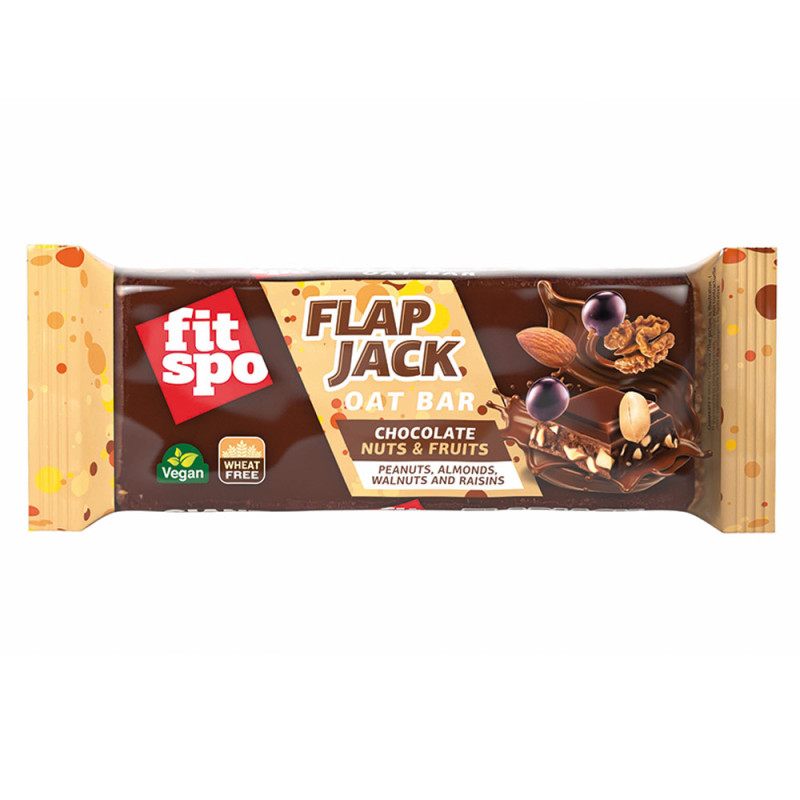 Baton de ovaz Chocolate Nuts and Fruits Flapjack, 90 g, FitSpo