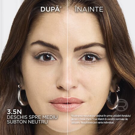 Fond de ten cu acid hialuronic True Match 3.5N Subton Neutru, 30 ml, L'Oreal Paris 657560