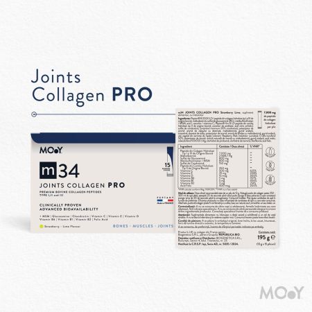 Colagen PRO bovin cu aroma de capsuni, lamaie si menta m34, 15 plicuri x 13 g, Molecules of Youth 657612