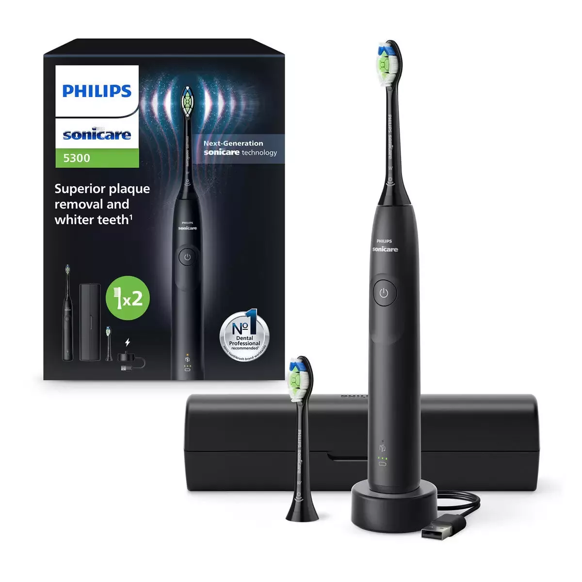 Periuta electrica neagra 5300 + toc HX7101/03, 1 bucata, Philips Sonicare