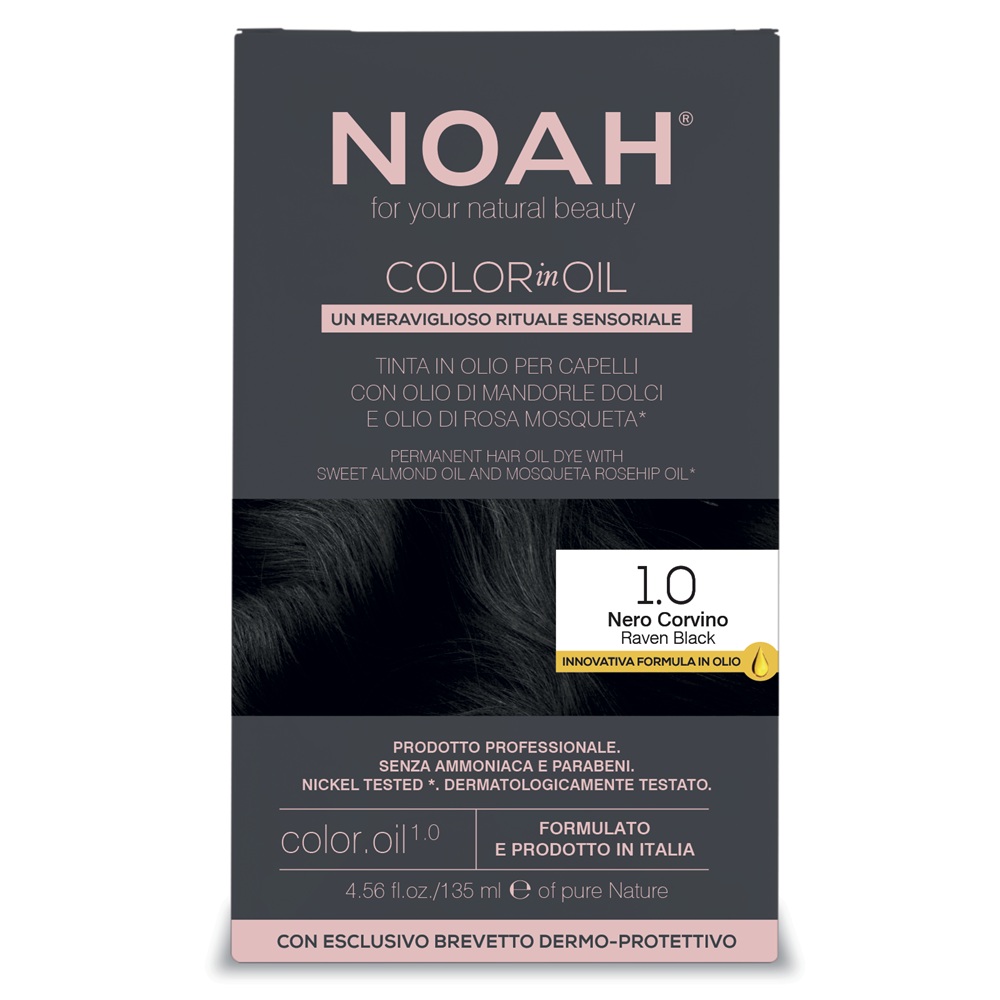 Vopsea de par permanenta fara amoniac pe baza de ulei 1.0 Raven Black Color in Oil, 135 ml, Noah