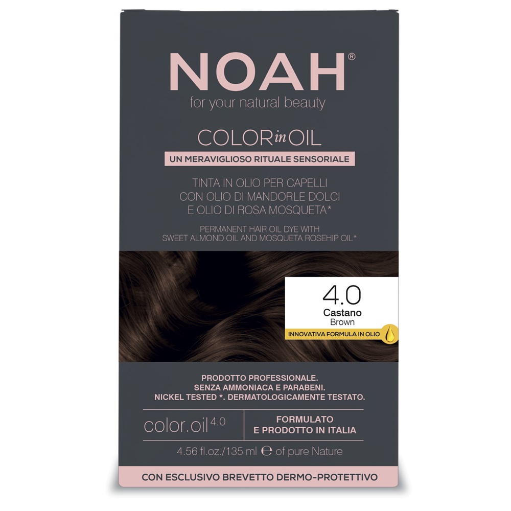 Vopsea de par permanenta fara amoniac pe baza de ulei 4.0 Brown Color in Oil, 135 ml, Noah