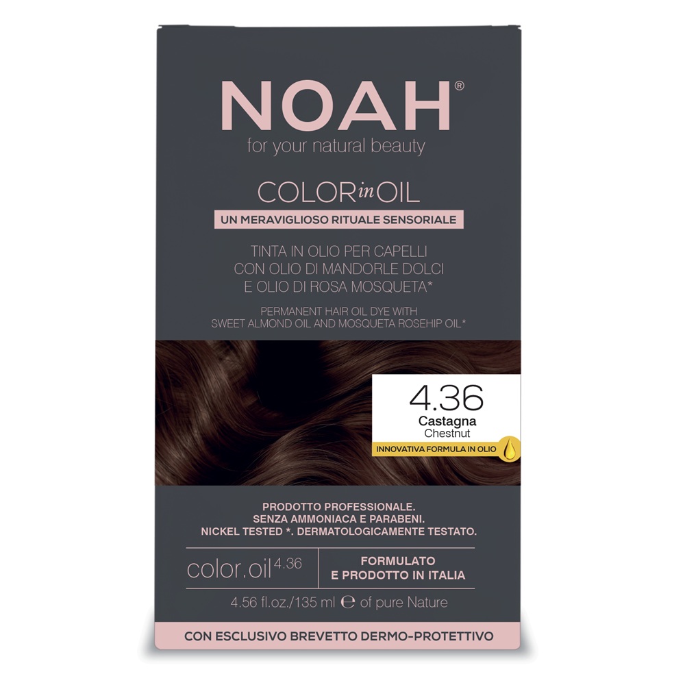 Vopsea de par permanenta fara amoniac pe baza de ulei 4.36 Chestnut Color in Oil, 135 ml, Noah