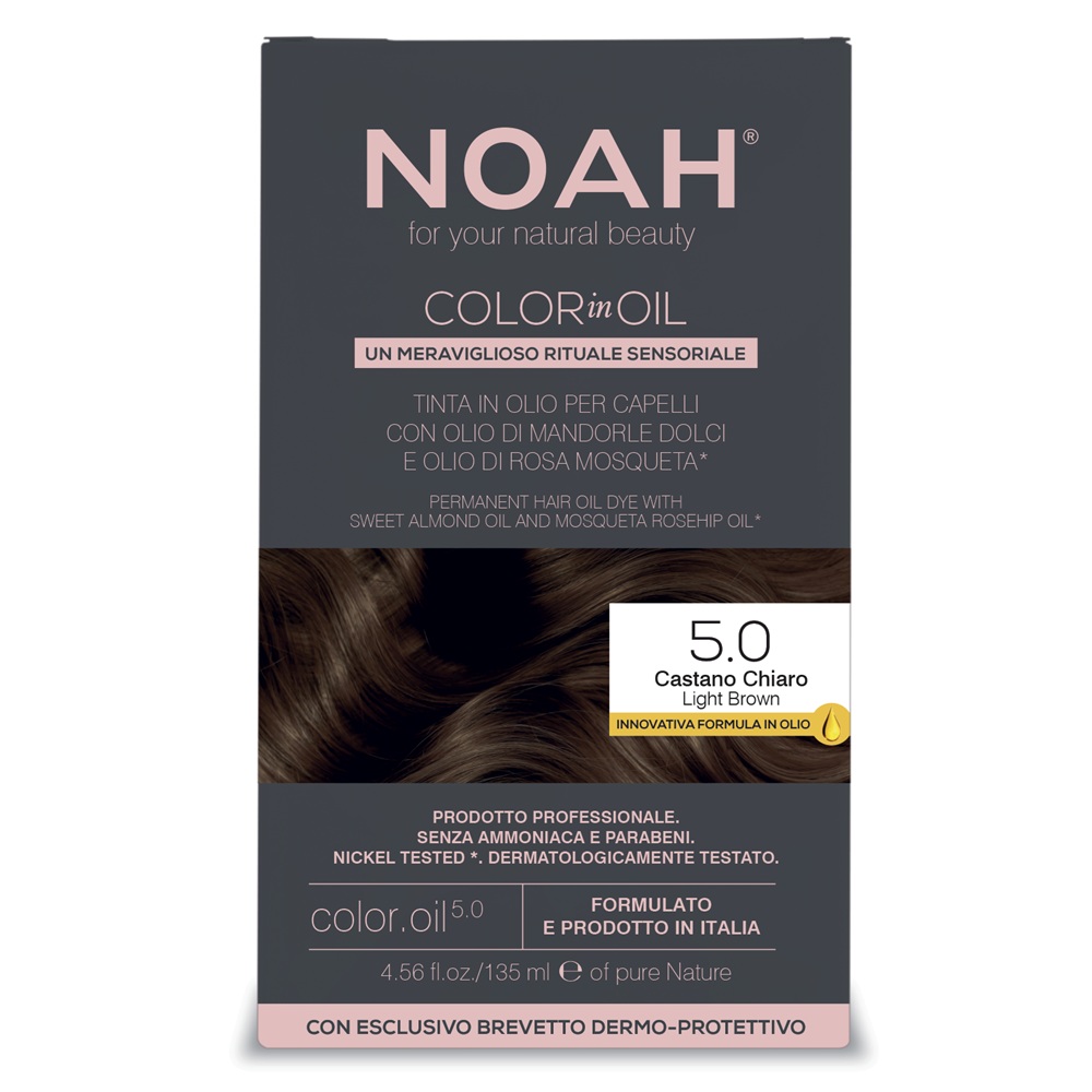 Vopsea de par permanenta fara amoniac pe baza de ulei 5.0 Light Brown Color in Oil, 135 ml, Noah