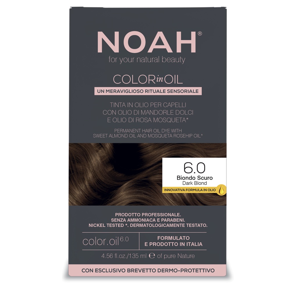 Vopsea de par permanenta fara amoniac pe baza de ulei 6.0 Dark Blond Color in Oil, 135 ml, Noah