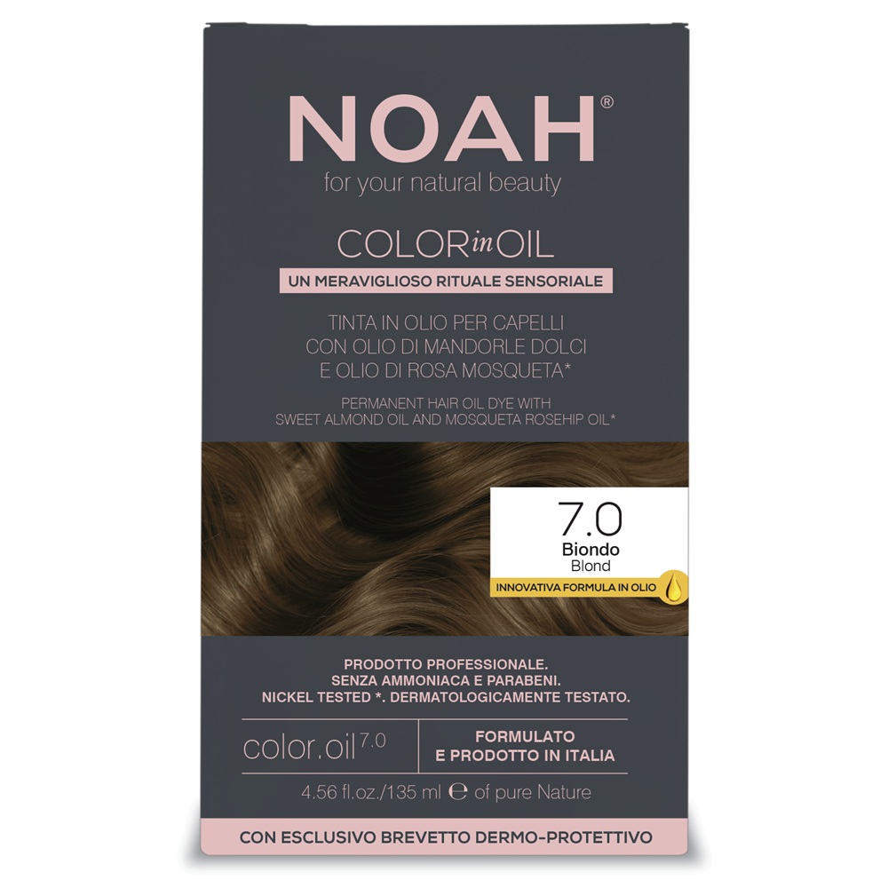 Vopsea de par permanenta fara amoniac pe baza de ulei 7.0 Blond Color in Oil, 135 ml, Noah