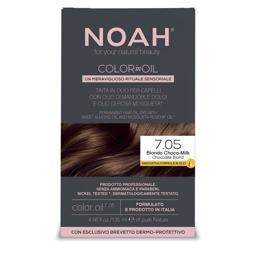 Vopsea de par permanenta fara amoniac pe baza de ulei 7.05 Chocolate Blond Color in Oil, 135 ml, Noah