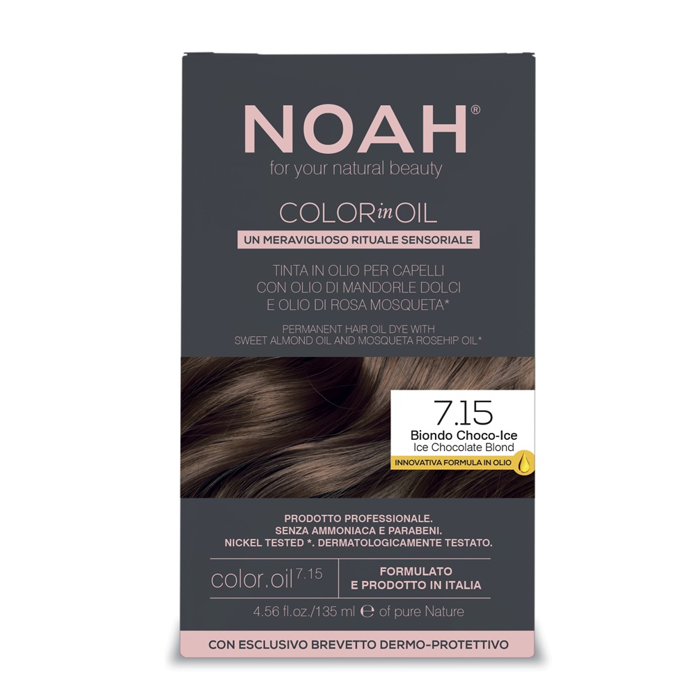 Vopsea de par permanenta fara amoniac pe baza de ulei 7.15 Ice Chocolate Blond Color in Oil, 135 ml, Noah