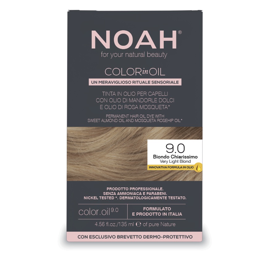 Vopsea de par permanenta fara amoniac pe baza de ulei 9.0 Very Light Blond Color in Oil, 135 ml, Noah