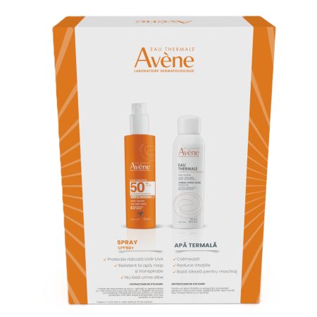 Pachet Spray pentru protectie solara cu SPF 50 200 ml + Apa termala spray 150 ml, Avene 660189