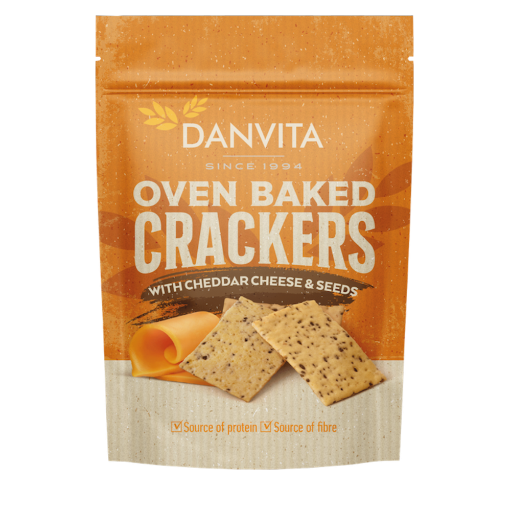Crackers cu branza Cheddar si seminte, 100 g, Danvita