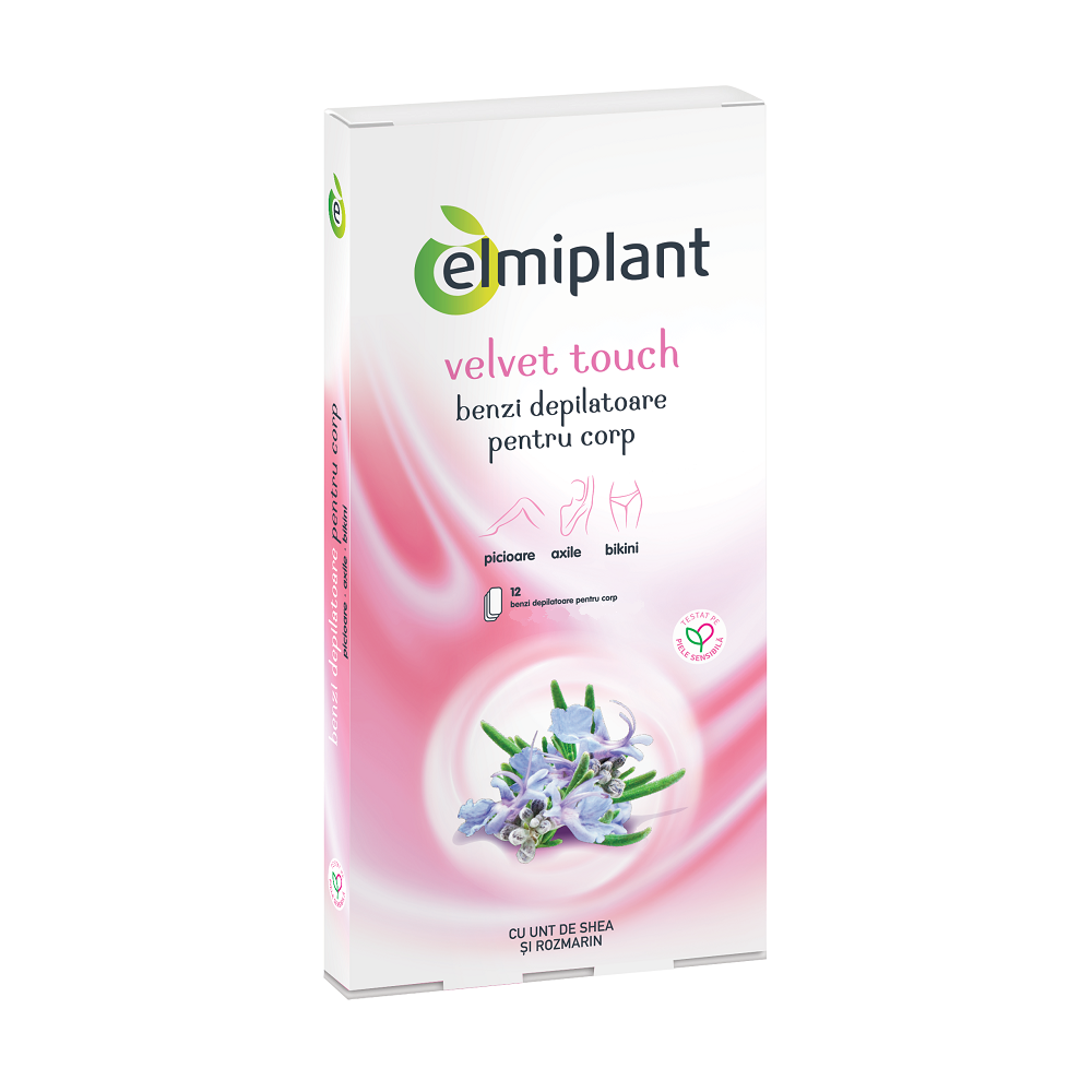 Benzi depilatoare pentru corp Velvet touch, 12 benzi, Elmiplant