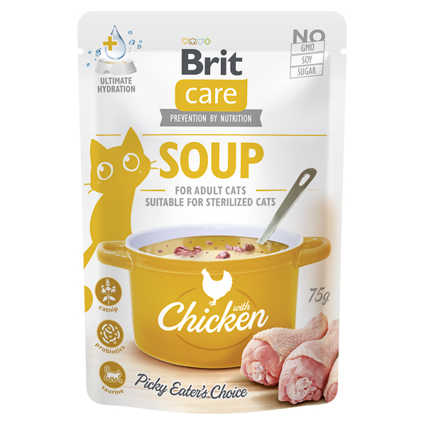 Supa cu pui pentru pisici, 75 g, Brit