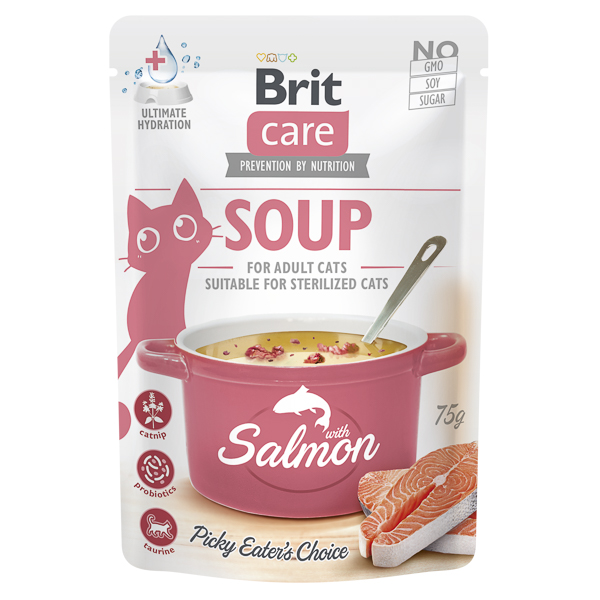 Supa cu somon pentru pisici, 75 g, Brit