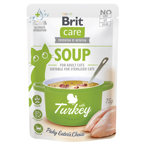 Supa cu curcan pentru pisici, 75 g, Brit