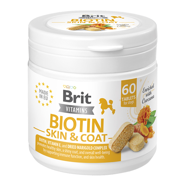 Recompense cu vitamine pentru caini Biotin Skin & Coat Care, 60 tablete, Brit