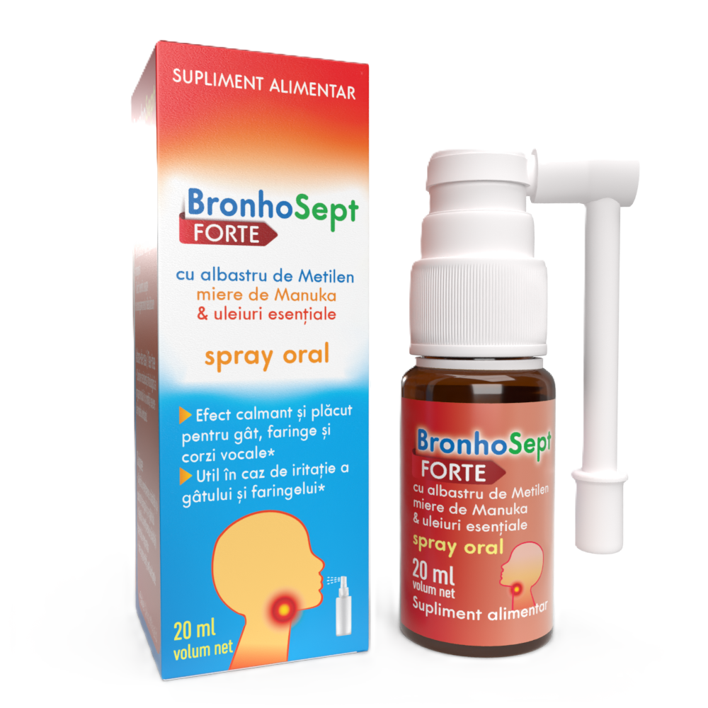Spray oral cu albastru de metilen BronhoSept Forte, 20 ml, Justin Pharma