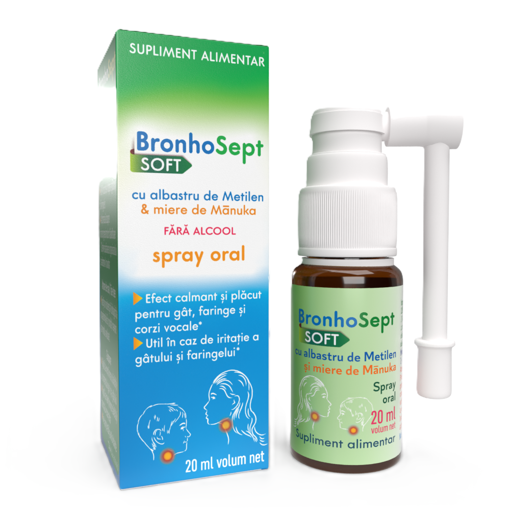 Spray oral cu albastru de metilen BronhoSept Soft, 20 ml, Justin Pharma