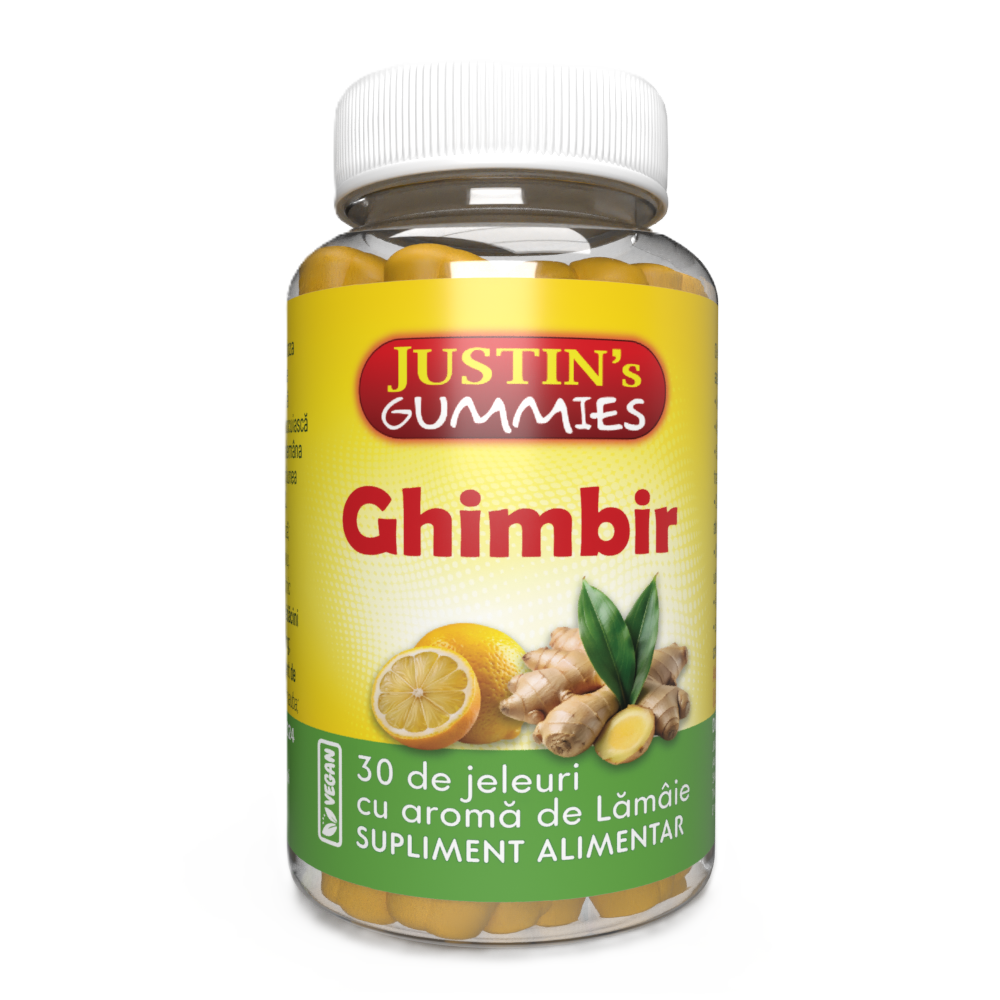 Ghimbir cu aroma de lamaie Justins, 30 jeleuri, Justin Pharma