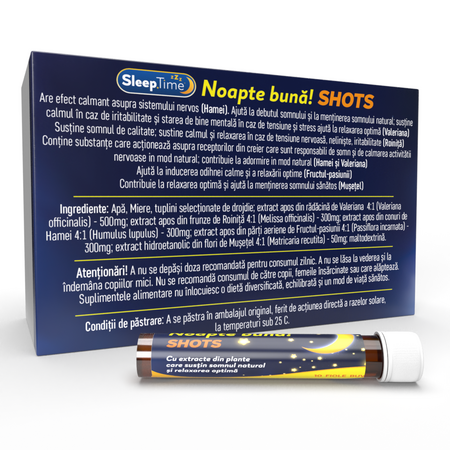 Noapte buna Shots SleepTime, 10 fiole buvabile, Justin Pharma 720406