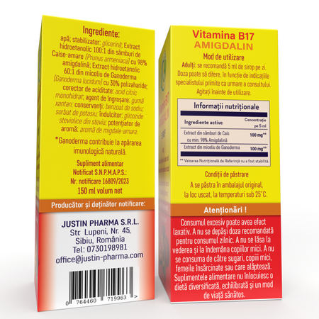 Sirop cu vitamina B17 Amigdalina, 150 ml, Justin Pharma 720642