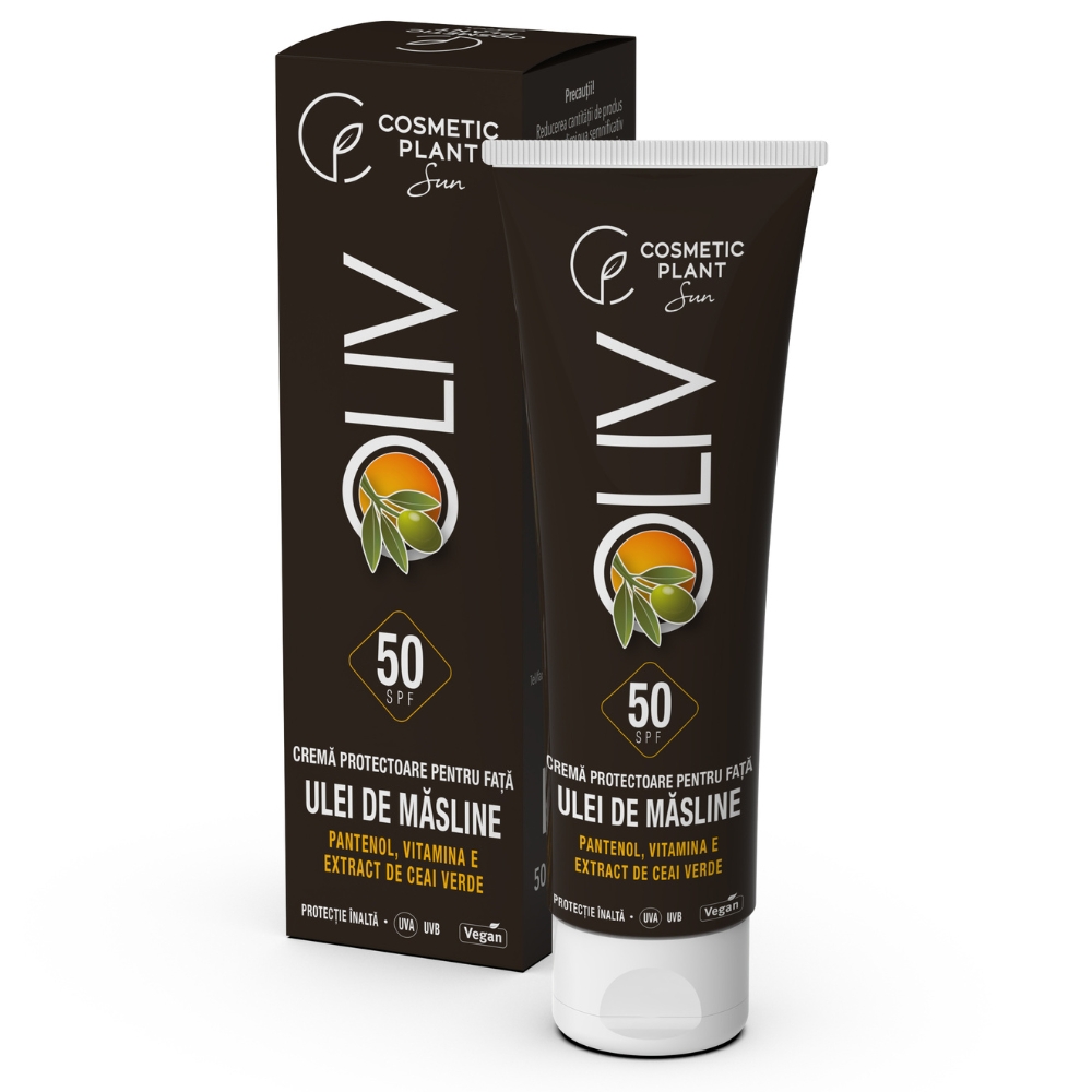 Crema de fata cu ulei de masline, ceai verde, vit. E, pantenol si SPF 50 Oliv, 50 ml, Cosmetic Plant