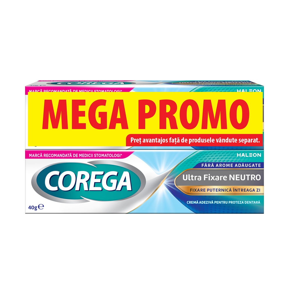 Pachet Crema adeziva pentru proteza dentara, Neutro Corega, 2 x 40 g, Haleon