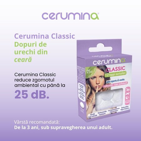 Dopuri pentru urechi din ceara Cerumina Classic, 12 bucati, Pietrasanta Pharma 683505