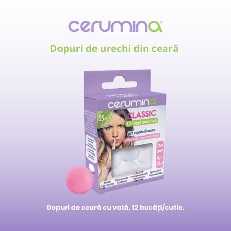 Dopuri pentru urechi din ceara Cerumina Classic, 12 bucati, Pietrasanta Pharma 683508