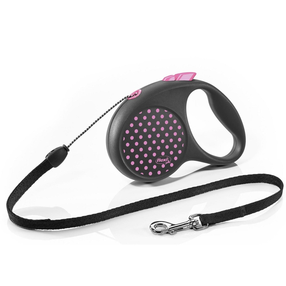 Lesa roz retractabila cu fir marimea M Fun Dots, 5 metri, 1 bucata, Flexi