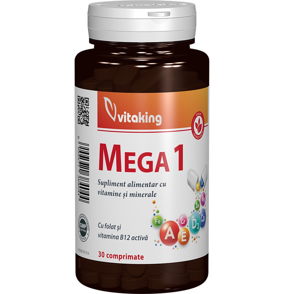 Mega 1 cu folat si B12, 30 comprimate, Vitaking