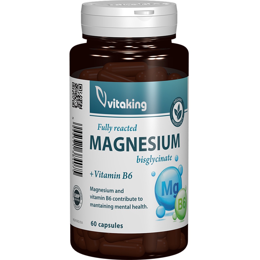 Bisglicinat de magneziu cu vitamina B6, 60 capsule, Vitaking