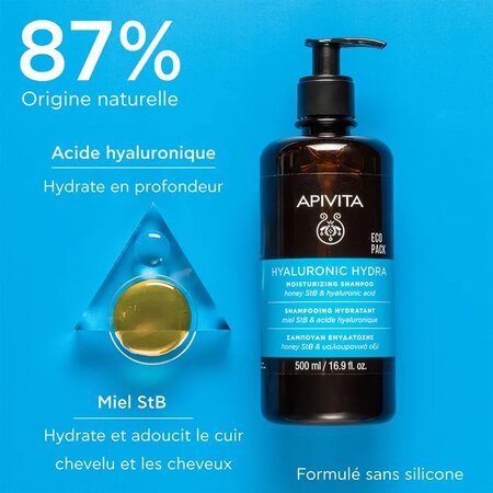 Sampon hidratant cu miere si acid hialuronic Hyaluronic Hydra, 500 ml, Apivita 660624