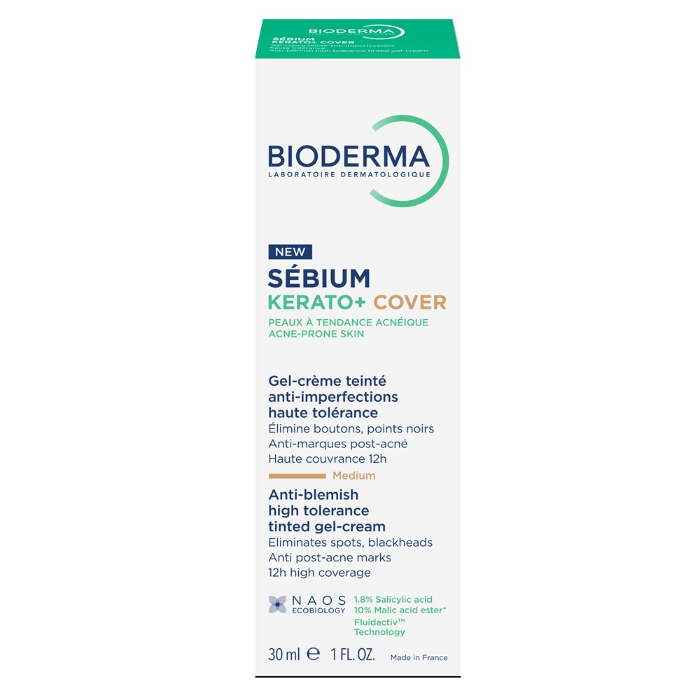 Gel crema nuantator anti-imperfectiuni Sebium Kerato+ Cover, 30 ml, Bioderma