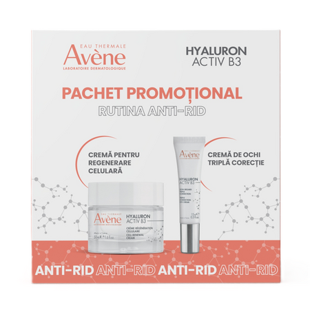 Pachet Crema pentru regenerare celulara 50 ml + Crema de ochi cu tripla actiune 15 ml Hyaluron Activ B3, Avene