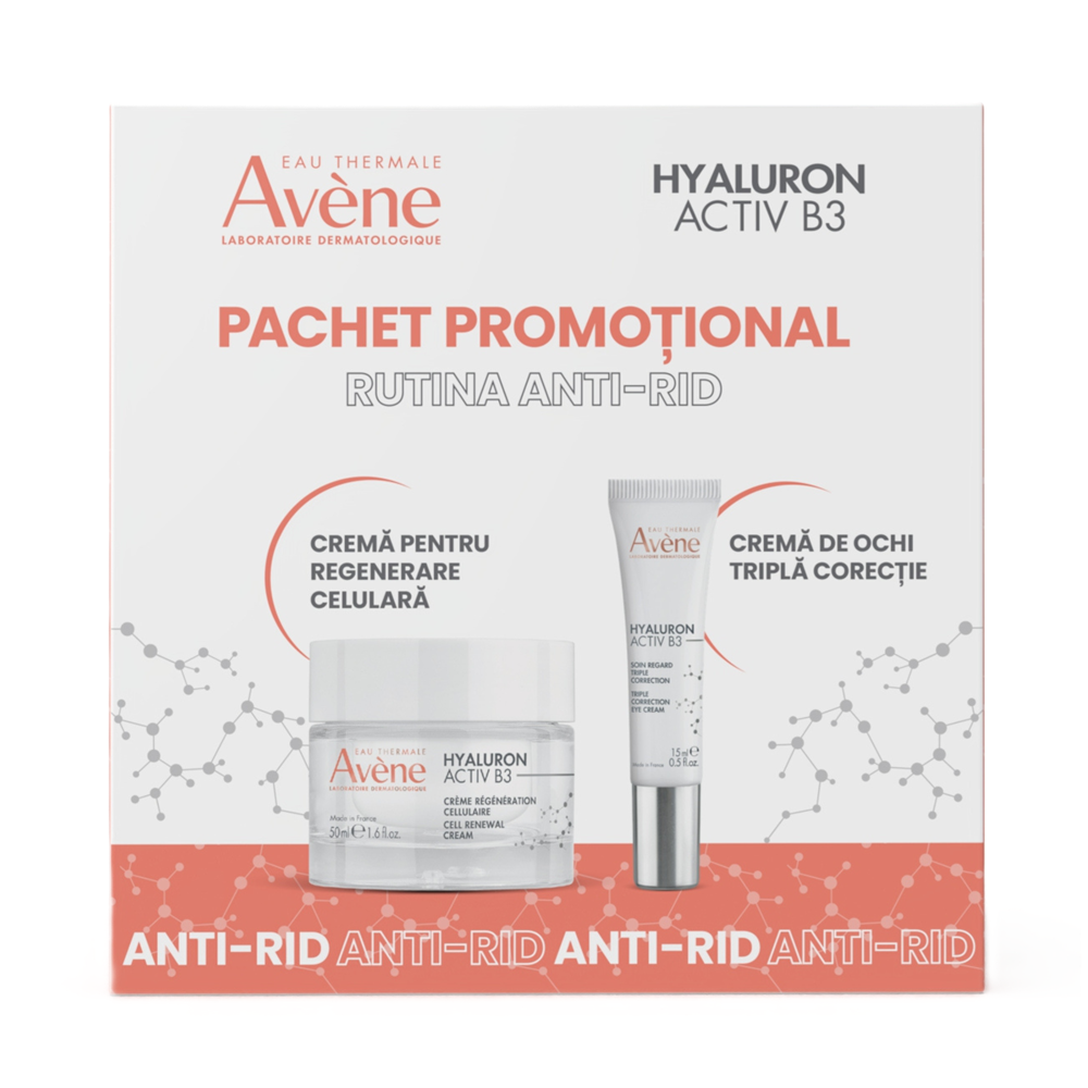 Pachet Crema pentru regenerare celulara 50 ml + Crema de ochi cu tripla actiune 15 ml Hyaluron Activ B3, Avene