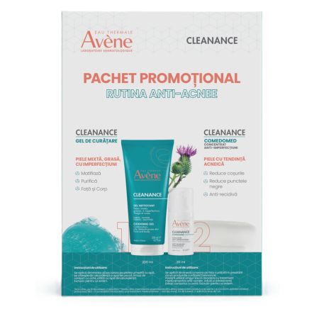 Pachet Concentrat anti-imperfectiuni pentru ten cu tendinta acneica 30 ml + Gel de curatare pentru ten gras cu tendinta acneica 200 ml Cleanance, Avene 661744