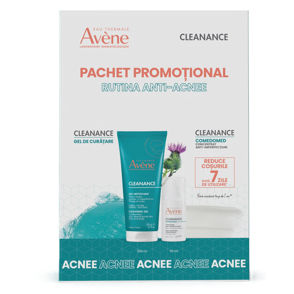 Pachet Concentrat anti-imperfectiuni pentru ten cu tendinta acneica 30 ml + Gel de curatare pentru ten gras cu tendinta acneica 200 ml Cleanance, Avene