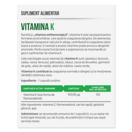 Vitamina K, 30 capsule, Parapharm 690512