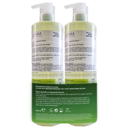 Pachet Gel de dus emoliant 2 in 1 Exomega Control, 500+500 ml, A-Derma 661880