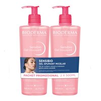 Pachet Gel spumant calmant si hidratant Sensibio 2x500 ml, Bioderma