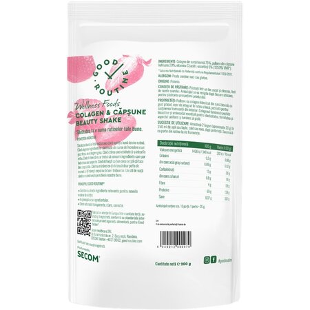Pulbere de colagen si capsune pentru shake Good Routine, 200 g, Secom 712124
